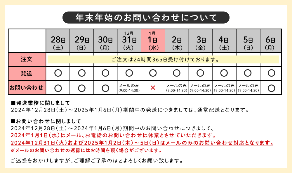 年末年始の案内