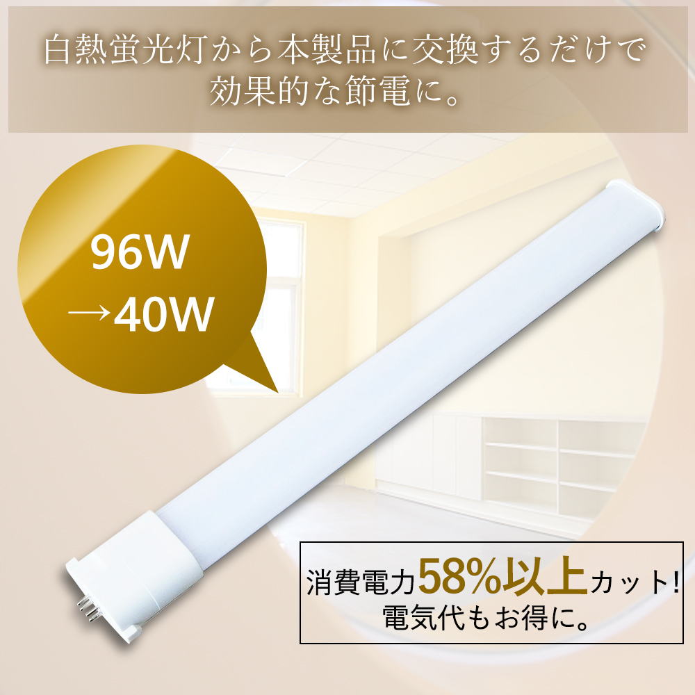 30本でお得 LEDコンパクト蛍光灯 LED電球 FPR96EX FPR96形LED代替用 FPR96EX-L/W/N/D 口金GY10q通用 消費電力40W 長さ860mm 駐車場 デパート 会社の画像