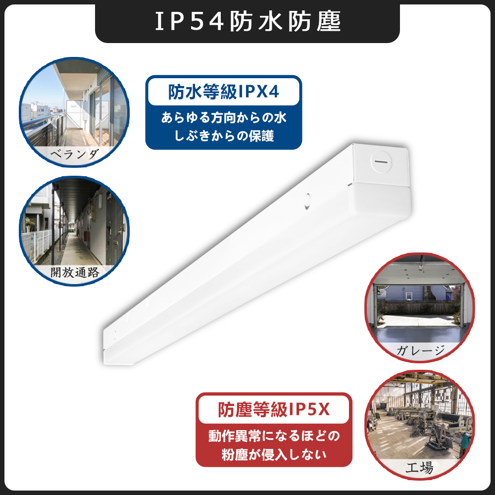 トラフ一体型 防雨防湿 LEDベースライト IP54防水 天井直付け LED バー