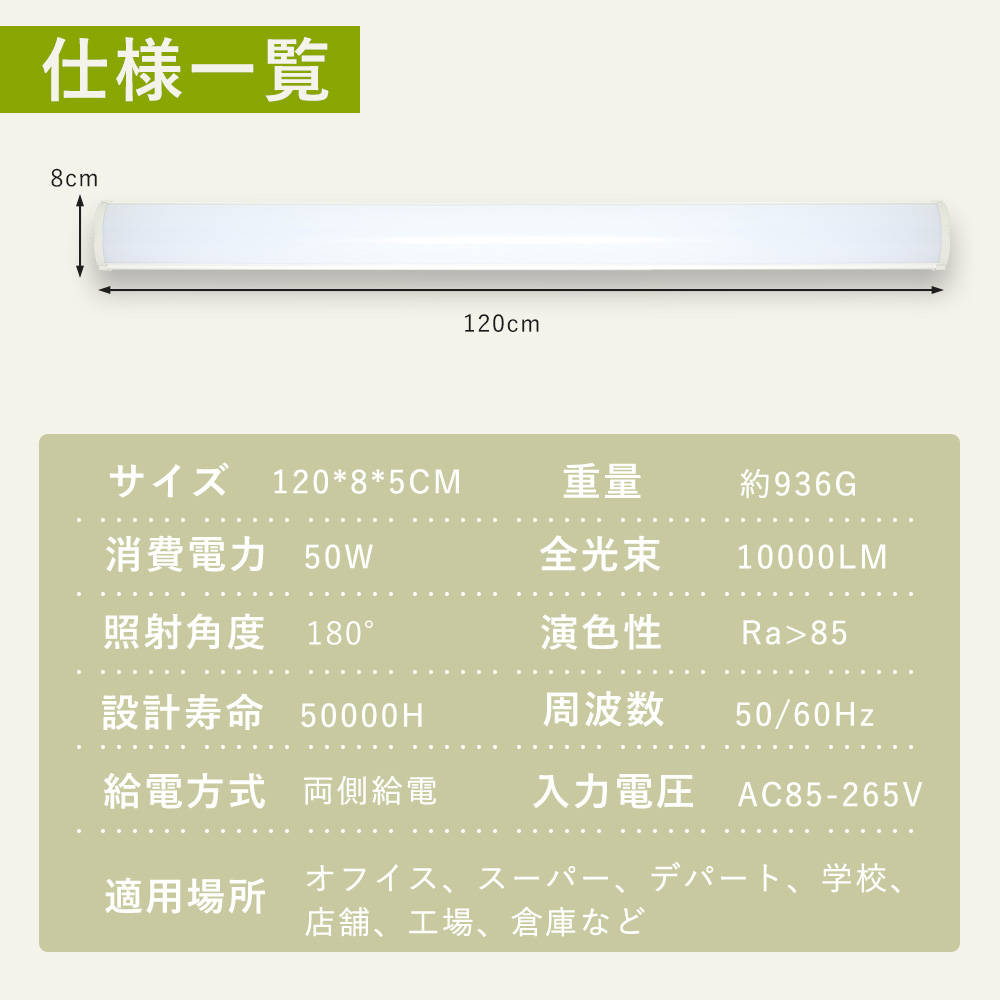 消費電力50w 40W形 2灯相当 LEDライト 全光束10000LM 一体型LEDベースライト led天井直付 長さ1200mm 幅80mm 器具一体形 蛍光灯 40w形 送料無料｜smiletenten｜14