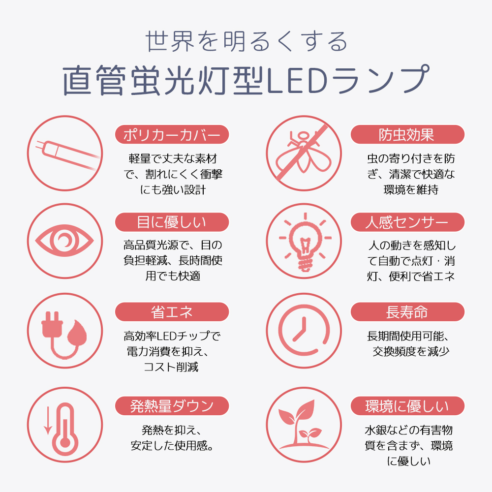 LED蛍光灯20w形 580mm 人感センサー付き 直管型LED 10W 省電力 工事必要 感知距離0〜5M 人感センサーライト 自動点灯・消灯 エコ T10 おしゃれ 玄関 天井 廊下 |  | 06