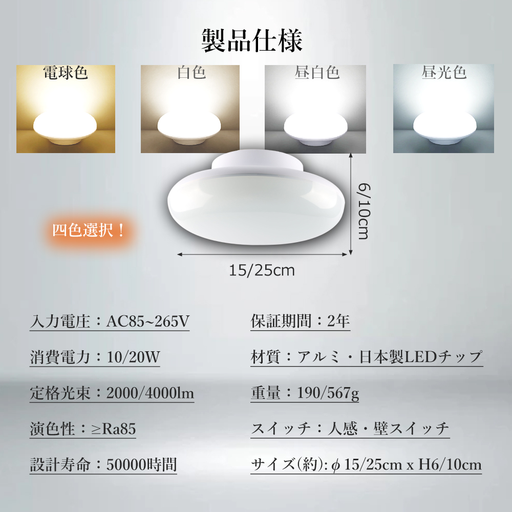 人感センサー付き！LED シーリングライト 自動点滅 明暗識別 感応範囲 