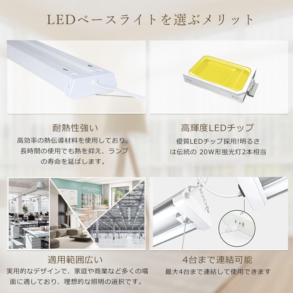 LEDベースライト 器具一体型 20W形 LED蛍光灯 調光調色 18W 3600LM LED 