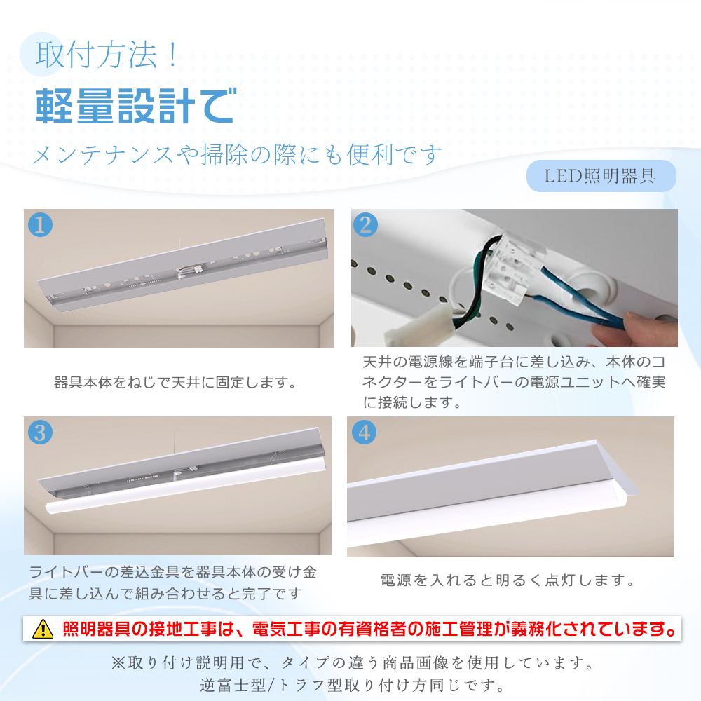 【10台セット】ledベースライト 40w型2灯相当 125cm 逆富士型LEDベースライト 50W LED蛍光灯 器具一体型 一体型照明 天井直付型 直管蛍光灯 LED照明器具 2年保証_16