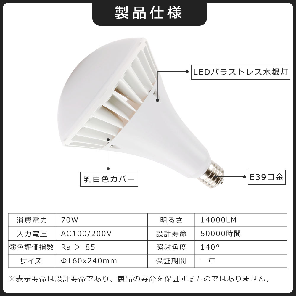 「60個」LED電球 PAR56 E39 LEDビームランプ バラストレス水銀灯 700W相当 70W 14000LM ビームライト 防水IP65 LEDビーム球 E39口金通用 ビーム角140° 送料無料 :tenst par56 70w set60:スマート自転車専門店