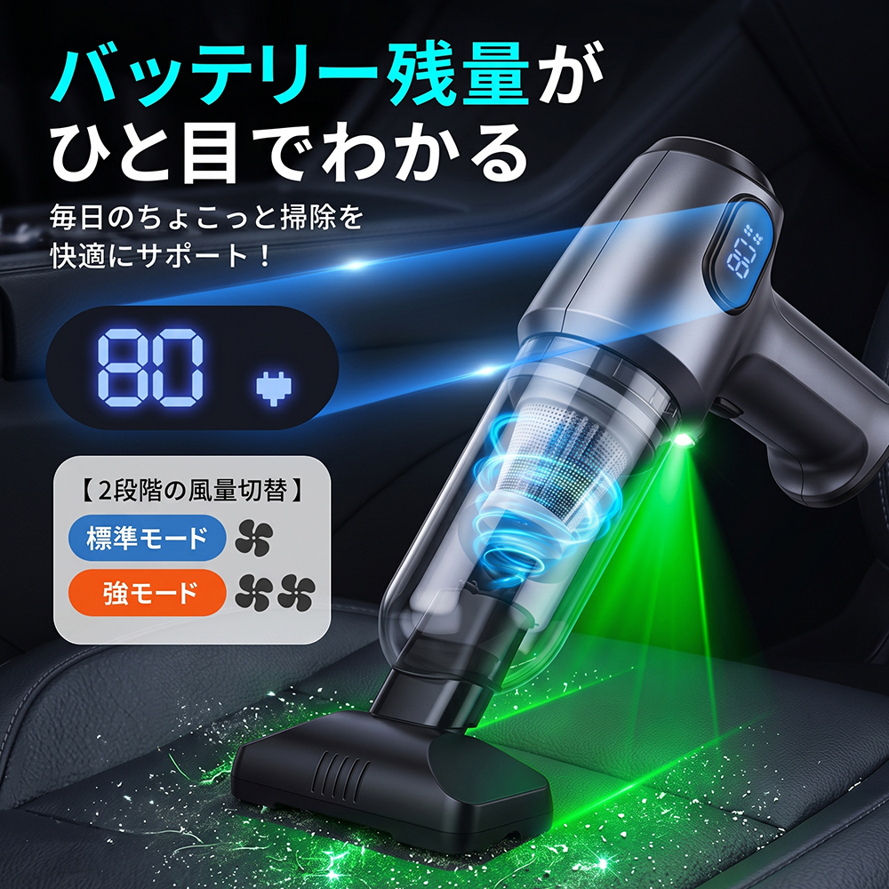ハンディクリーナー 最新発売！ 車載掃除機 コードレス 可視化ライト ハンディ掃除機 車用 掃除機 ミニ掃除機 多機能 パワフル 強力吸引 28000Pa 軽量 335g |  | 13