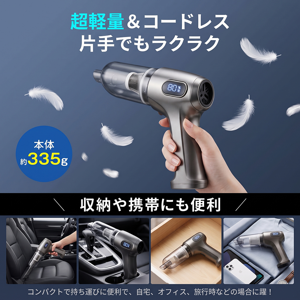 ハンディクリーナー 最新発売！ 車載掃除機 コードレス 可視化ライト ハンディ掃除機 車用 掃除機 ミニ掃除機 多機能 パワフル 強力吸引 28000Pa 軽量 335g |  | 14