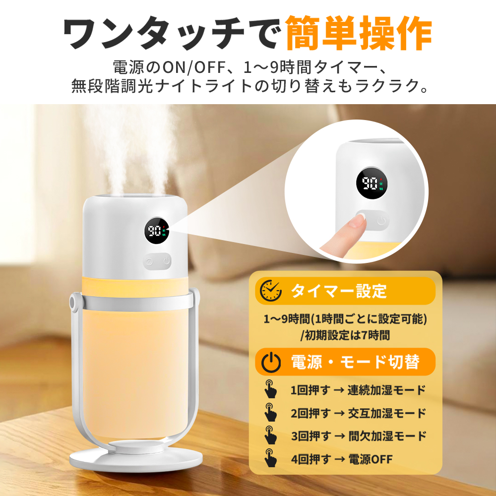 加湿器 セール2580円! 超音波式 エアコン専門 卓上 小型 コードレス 充電式 ダブルノズル 角度調整 マイナスイオン 超細微ミスト 車載 静音 軽量 LED 爆買 関連画像4