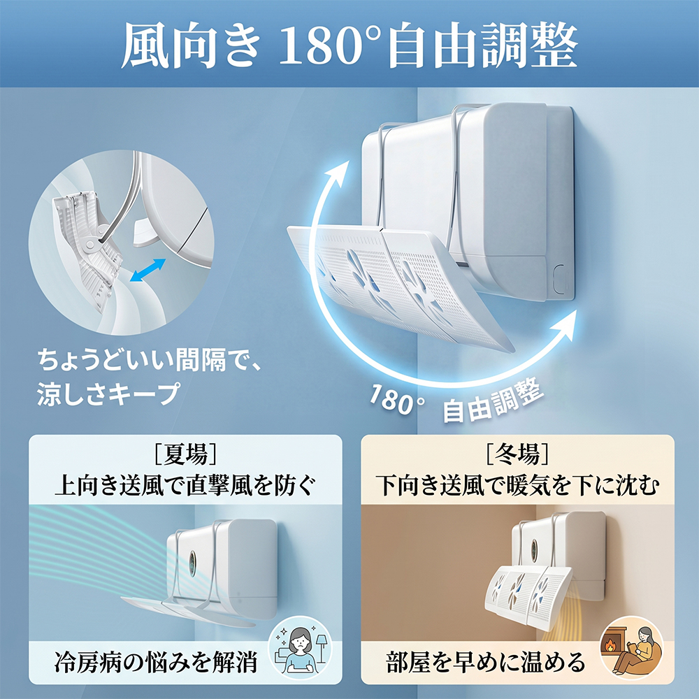 エアコン 風よけ 2026年最新型 風よけカバー 循環送風 3枚羽根 冷暖房