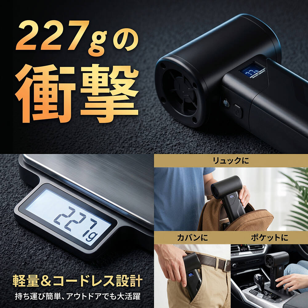 エアダスター 最新発売！ ブロワー ブロアー 電動 50m/s 充電式 コードレス LEDライト搭載 5種類アタッチメント 4段階風量調整 Type-C充電 残量表示 軽量 227g |  | 11