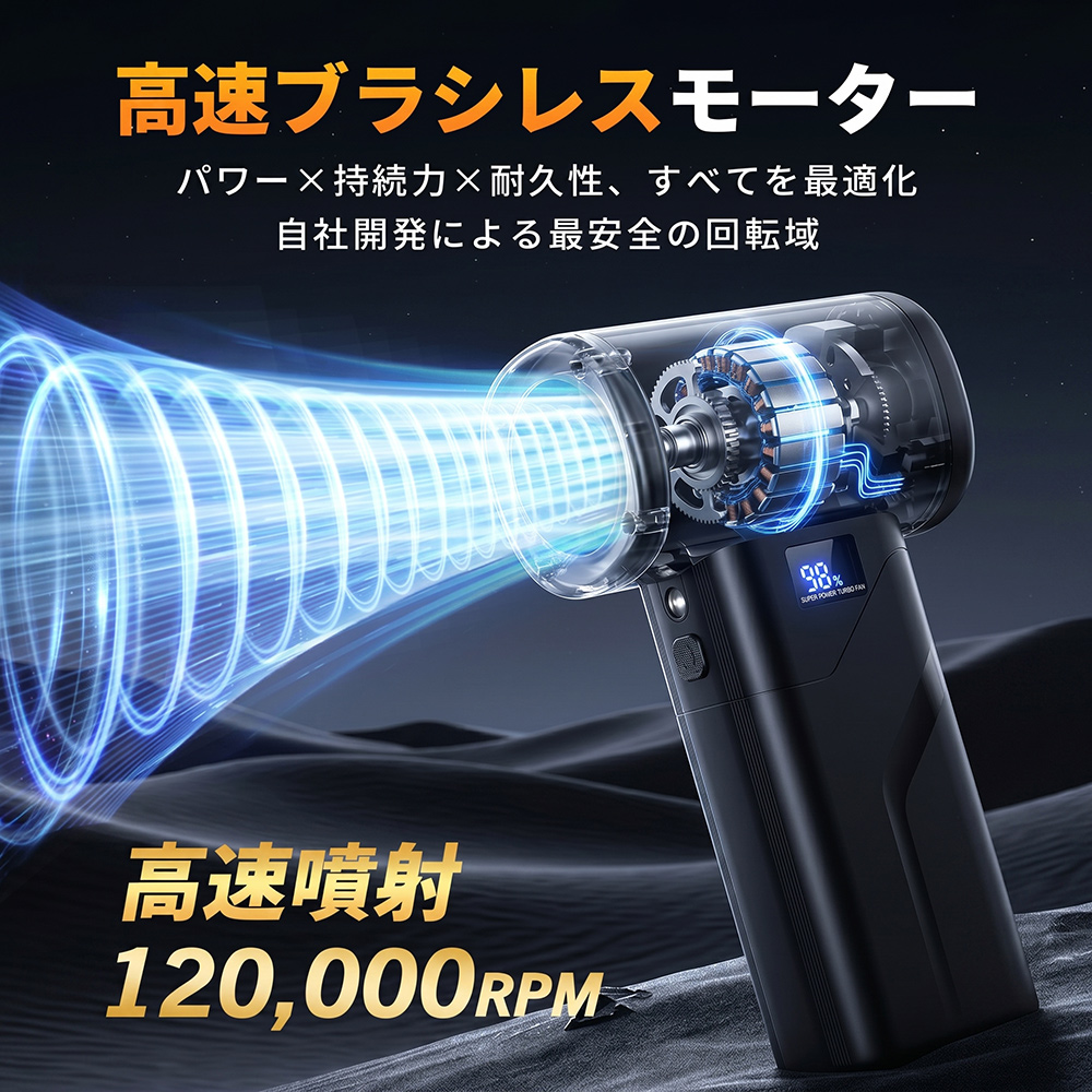 エアダスター 最新発売! ブロワー ブロアー 電動 50m/s 充電式 コードレス LEDライト搭載 5種類アタッチメント 4段階風量調整 Type-C充電 残量表示 軽量 227g 関連画像3