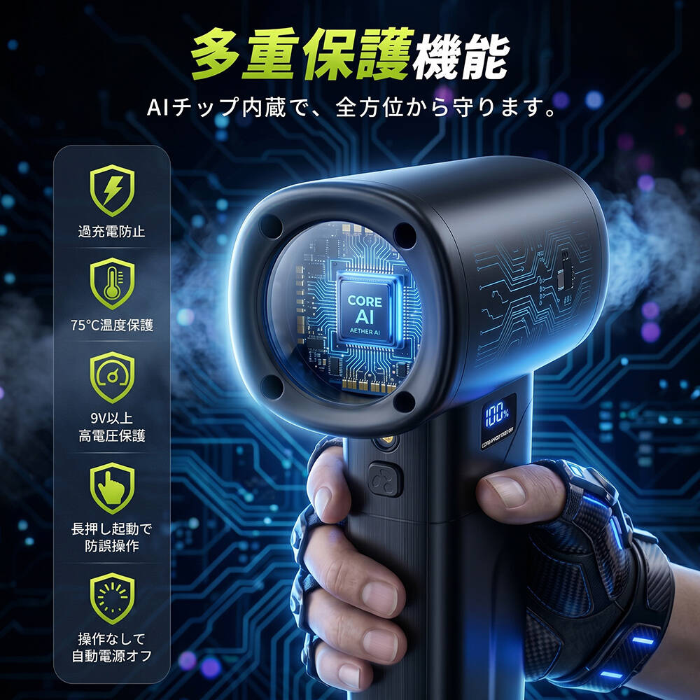 エアダスター 最新発売！ ブロワー ブロアー 電動 50m/s 充電式 コードレス LEDライト搭載 5種類アタッチメント 4段階風量調整 Type-C充電 残量表示 軽量 227g |  | 09