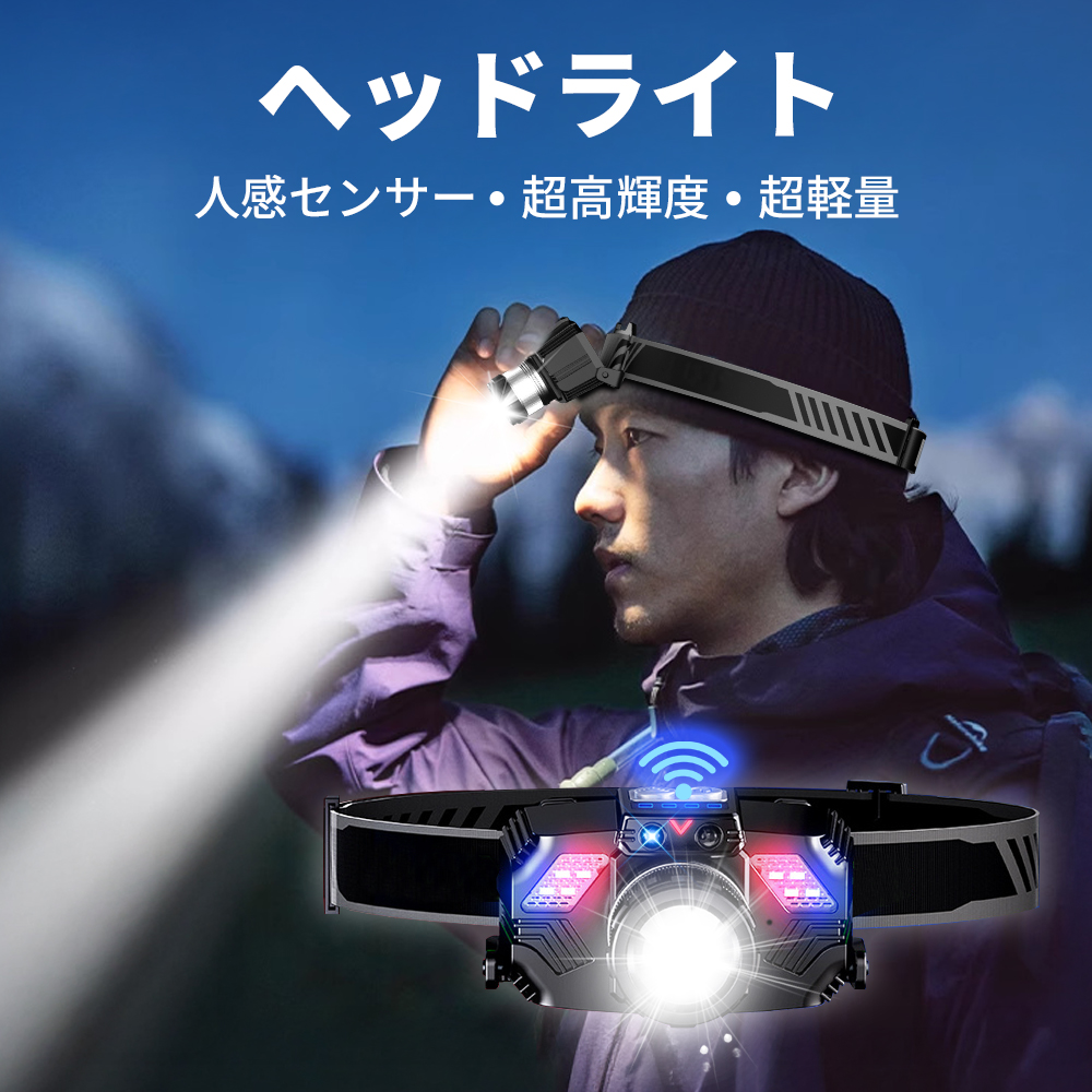 ヘッドライト 充電式 \年間1位/ 5600ルーメン LED アルミ製 センサー点灯 ズーム機能 角度調整 作業 登山 釣り 軽量 高輝度 小型 防水 防災 関連画像2