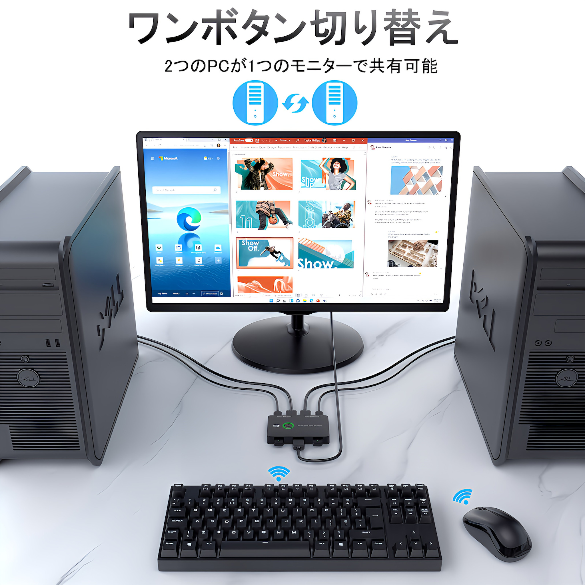 HDMI KVM切替器 2入力1出力 4K60Hz USB2台用 キーボード/マウス共有 切替スイッチ ケーブル付 関連画像4