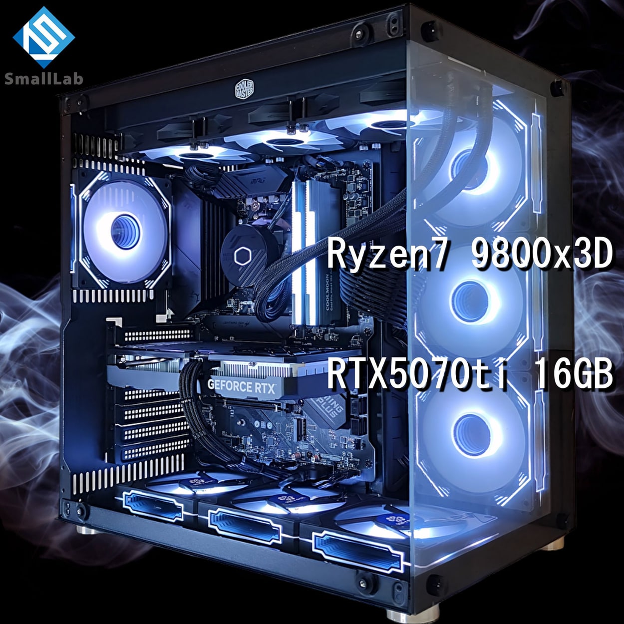 AMD Ryzen7 9800x3D ／ RTX5070ti 16GB ガラス2面ATX ゲーミングPC Windows 11 SSD・メモリ 選択式 簡易水冷 360mm ブラック 黒 | 