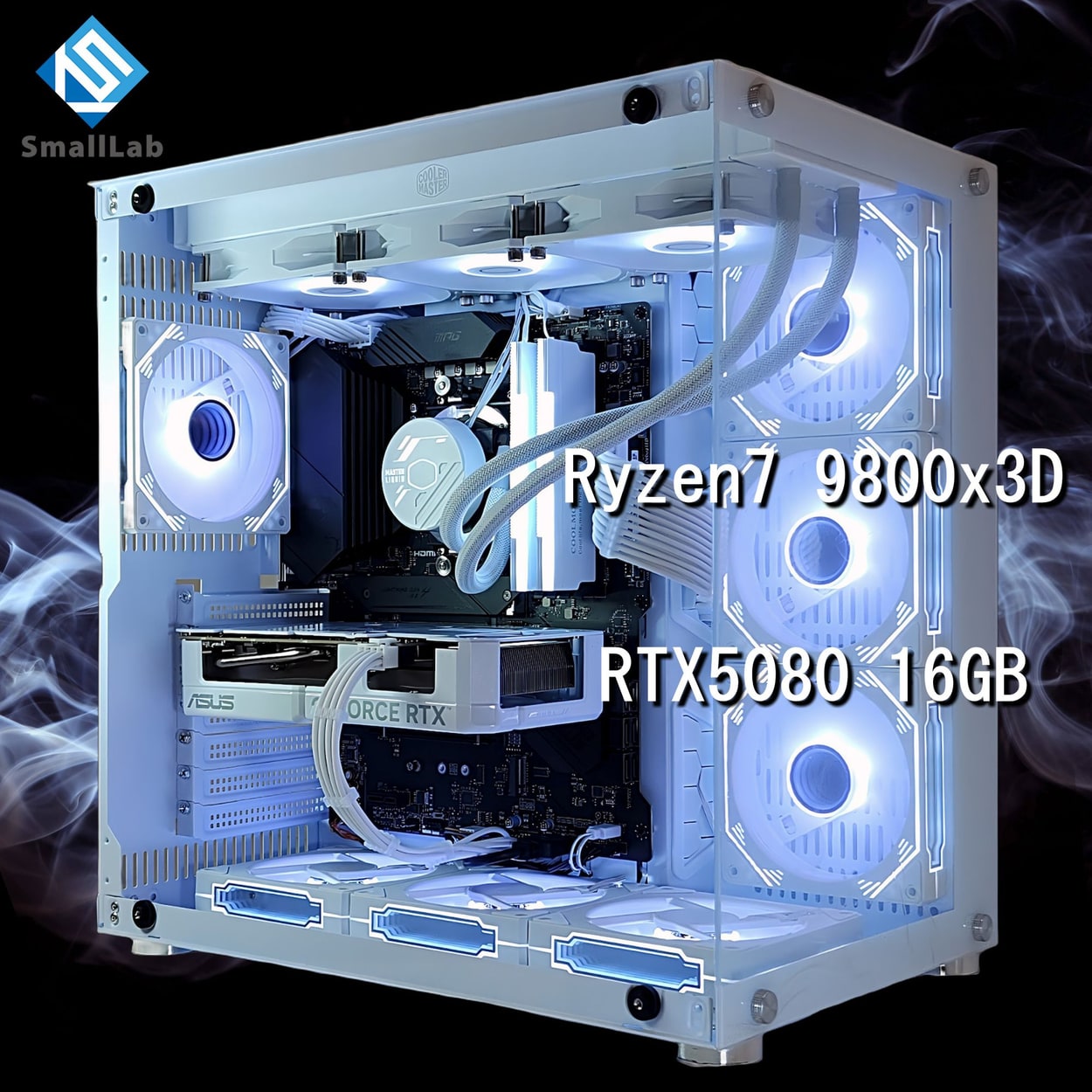 AMD Ryzen7 9800x3D ／ RTX5080 16GB ガラス2面ATX ゲーミングPC Windows 11 SSD・メモリ 選択式 簡易水冷 360mm ホワイト 白 | 