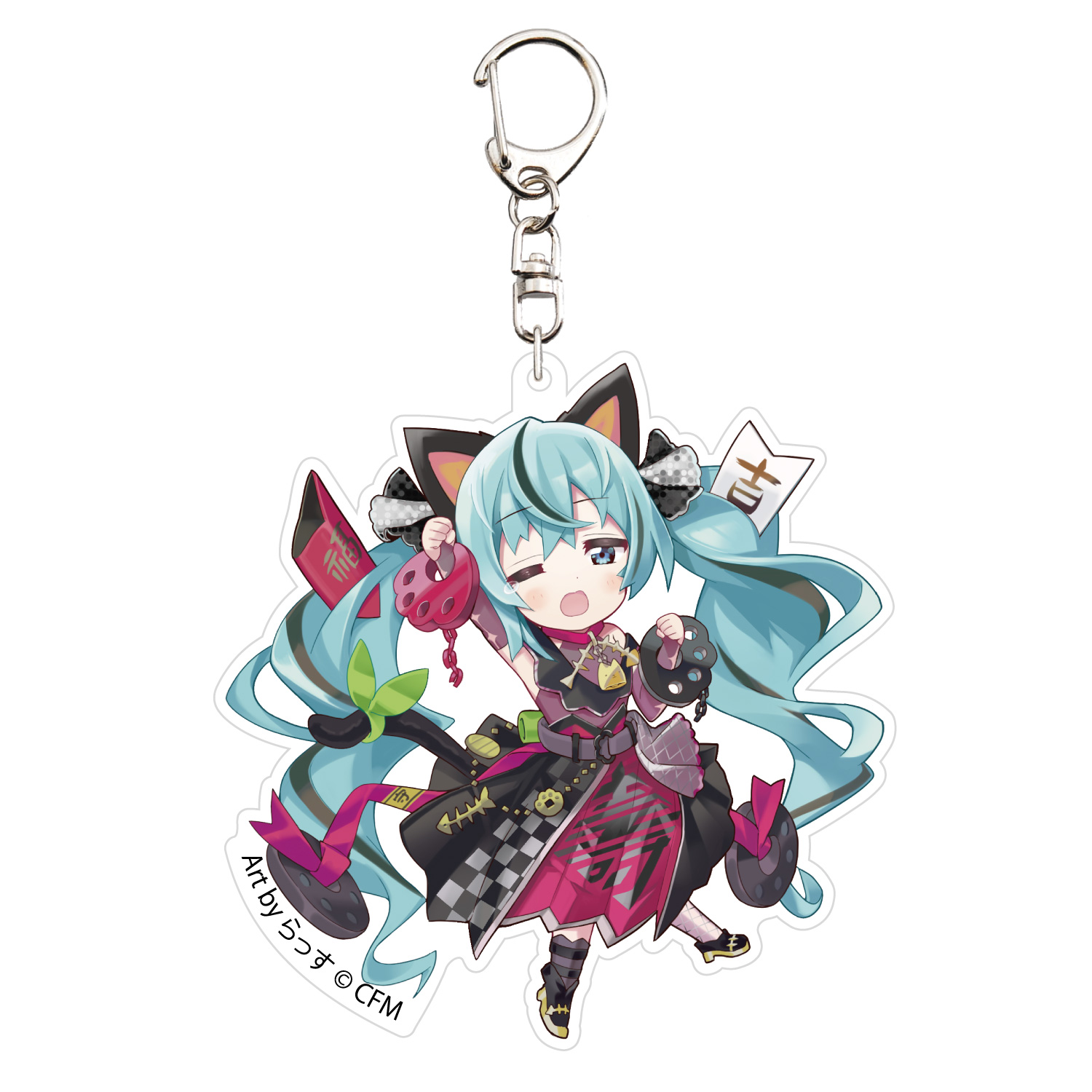 【新品/公式】初音ミク×招き猫 アクリルキーホルダー Art by らっす 黒猫 立ち右手あげ 公式グッズ colleize | 