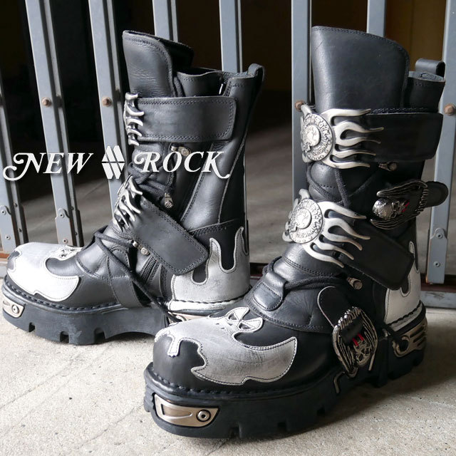 ィネートし ニューロック M.145-C3ブラック NEW ROCK メンズブーツ