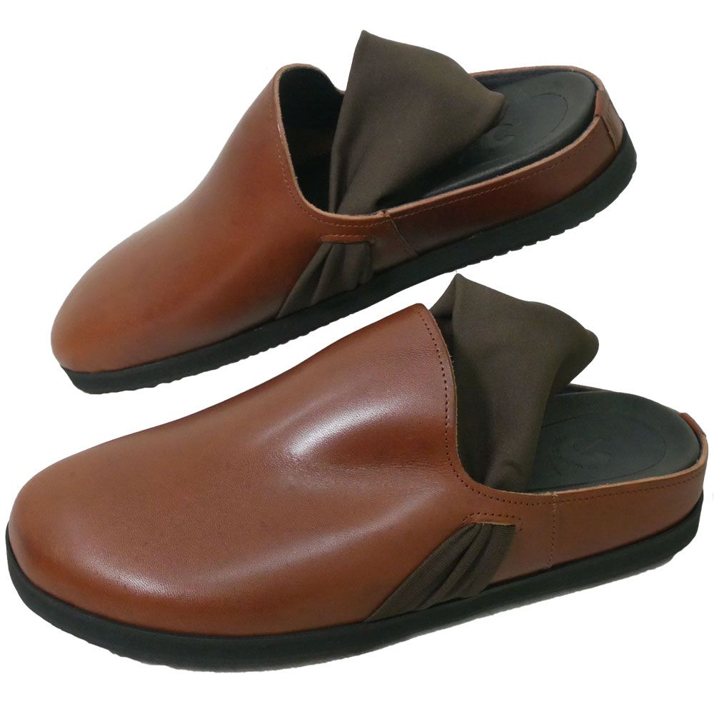 ブラウン レザー サボ・クロッグサンダル