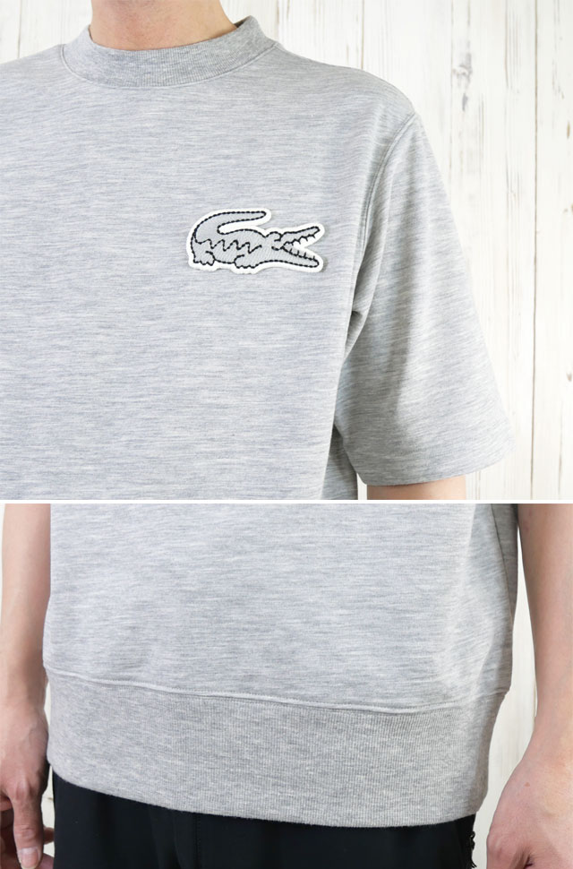 極美品✨️LACOSTEシャツジャケット長袖 グレー ロゴ刺繍 別注 日本製 春夏 LACOSTE（ラコステ） Tシャツ メンズ オーバーサイズクロック