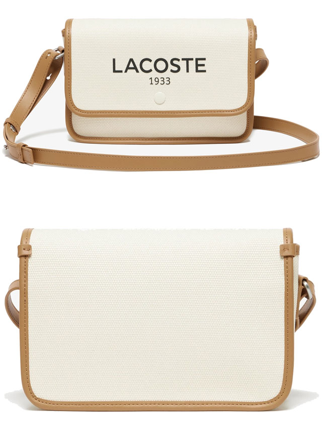 ラコステ キャンバス×レザー クロスボディ ショルダーバッグ アイボリー系 LACOSTE ラコステ ショルダーバッグ レディース キャンバス