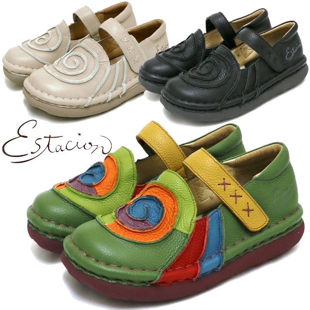 【訳あり新品】エスタシオン サンダル 花モチーフ メリージェーン M 23.5 エスタシオン 疲れない ストラップシューズ うずまきモチーフ