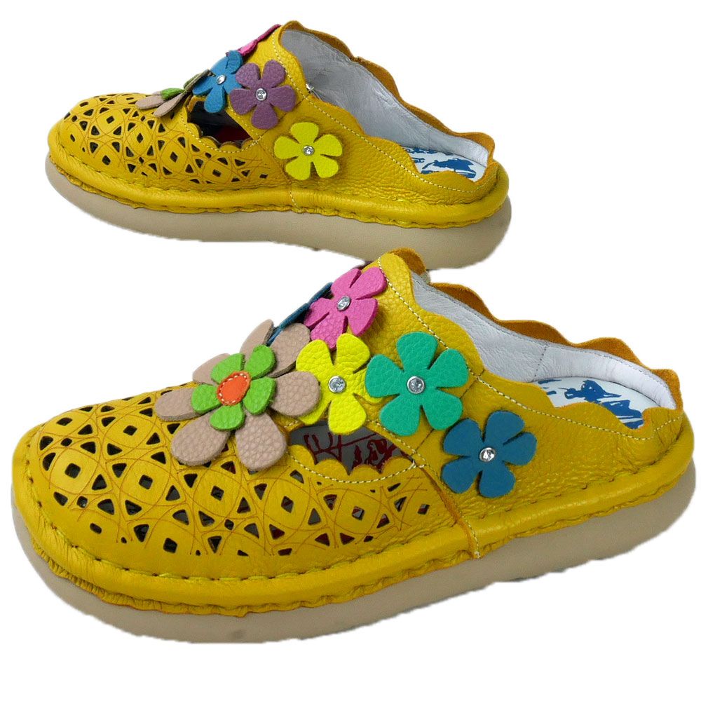送料無料 クロッグ レディース SS 春夏 新作 春新作 夏新作 人気 流行 定番 2023 Estacion TGE485 エスタシオン 厚底 クロッグサンダル サボサンダル カジュアルシューズ コンフォートシューズ イエロー アイボリー ネイビー 本革 お花 フラワー カットデザイン 靴 エスタシオン Estacion レディース 厚底 靴 クロッグサンダル サボ