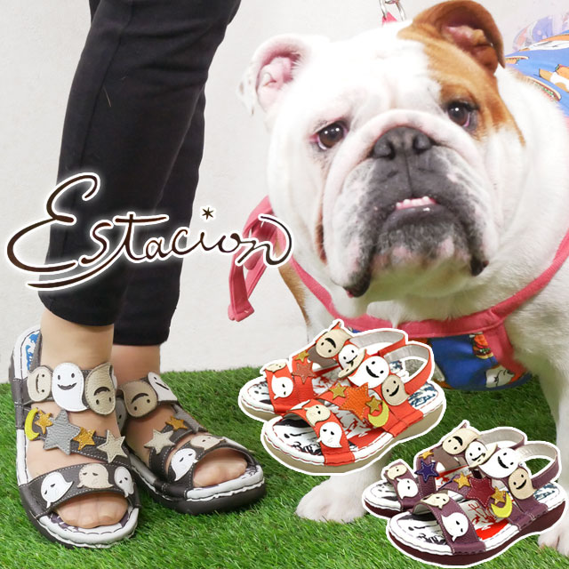 送料無料 コンフォートサンダル サンダル ストラップサンダル レディース SS 春夏 新作 春新作 夏新作 人気 流行 定番 2023 Estacion MSE184 エスタシオン 厚底 ベルクロ おばけモチーフ ダークグレー/マルチ パープル/マルチ オレンジ/マルチ 本革 靴 エスタシオン レディース 厚底 サンダル 靴 ストラップサンダル