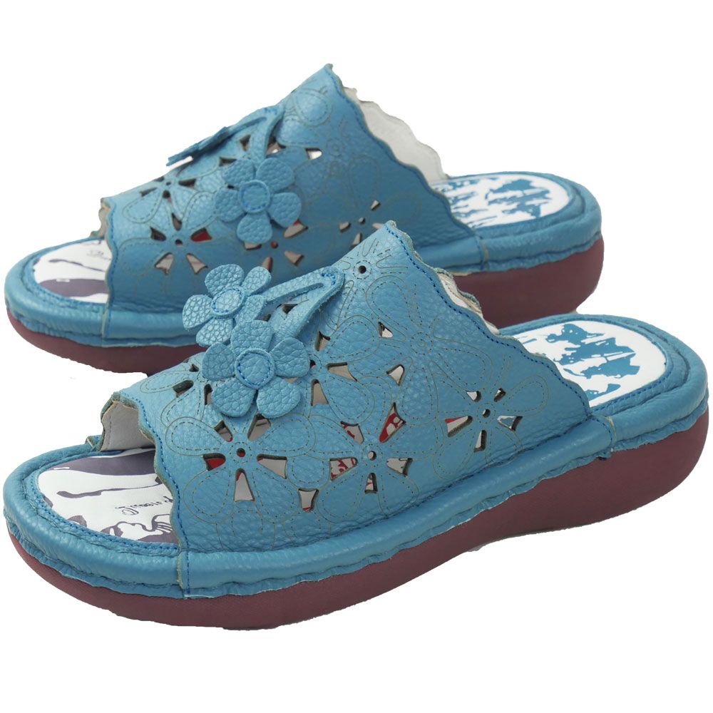 エスタシオン サンダル レディース パンチングフラワー本革サンダル