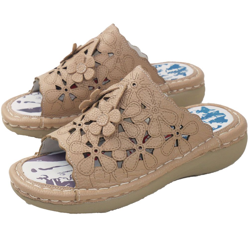 エスタシオン サンダル レディース パンチングフラワー本革