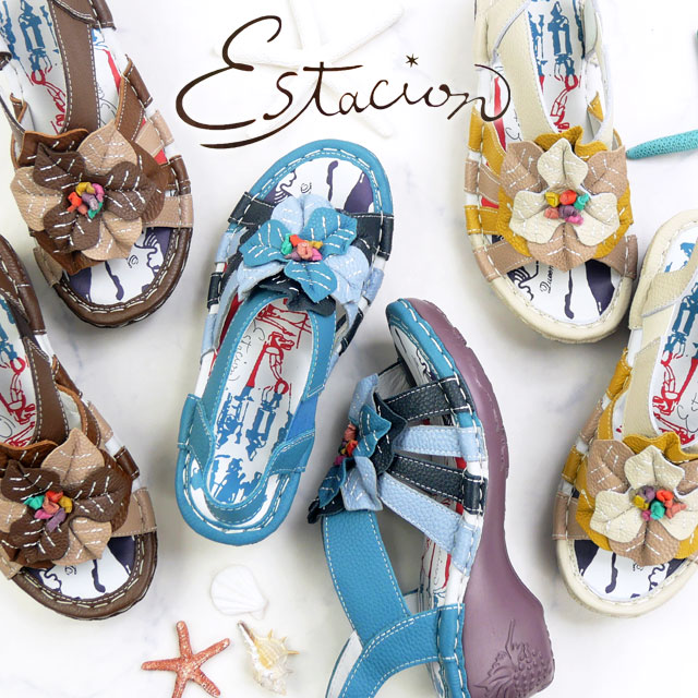 Estacion（エスタシオン） 爆買 サンダル レディース フラワーモチーフ