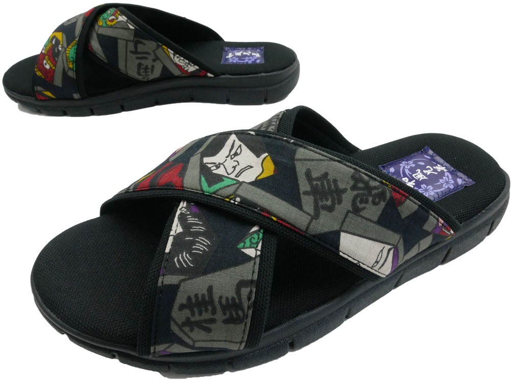 メンズ サンダル クロスベルトサンダル コンフォートサンダル和風兄弟 将棋柄 歌舞伎柄 黒 ブラック 生成 父の日 ギフト シューマートワールド 通販 Paypayモール