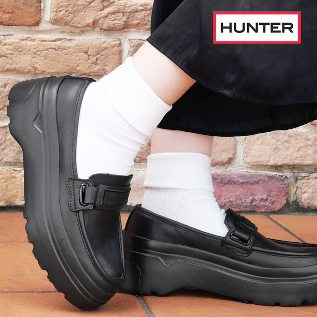 HUNTER ブラック ローファー 厚底 HUNTER（ハンター） 厚底 ローファー レディース 耐水 リファインド