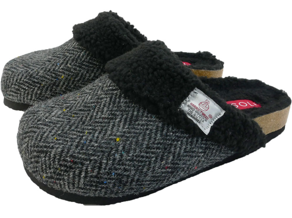 ハリスツイード Harris Tweed レディース クロッグサンダル サボサンダル ボア 防寒 コンフォートサンダルネイビー レッド ブラウン  ブラック 21872 テレワーク シューマートワールド - 通販 - PayPayモール