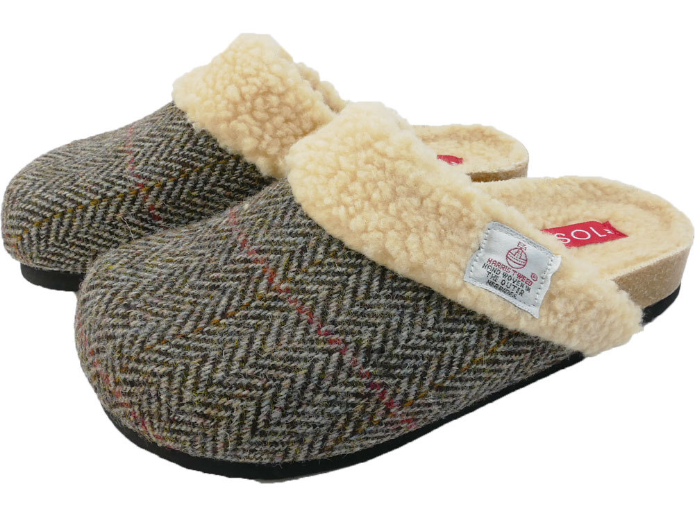 ハリスツイード Harris Tweed レディース クロッグサンダル サボサンダル ボア 防寒 コンフォートサンダルネイビー レッド ブラウン  ブラック 21872 テレワーク シューマートワールド - 通販 - PayPayモール