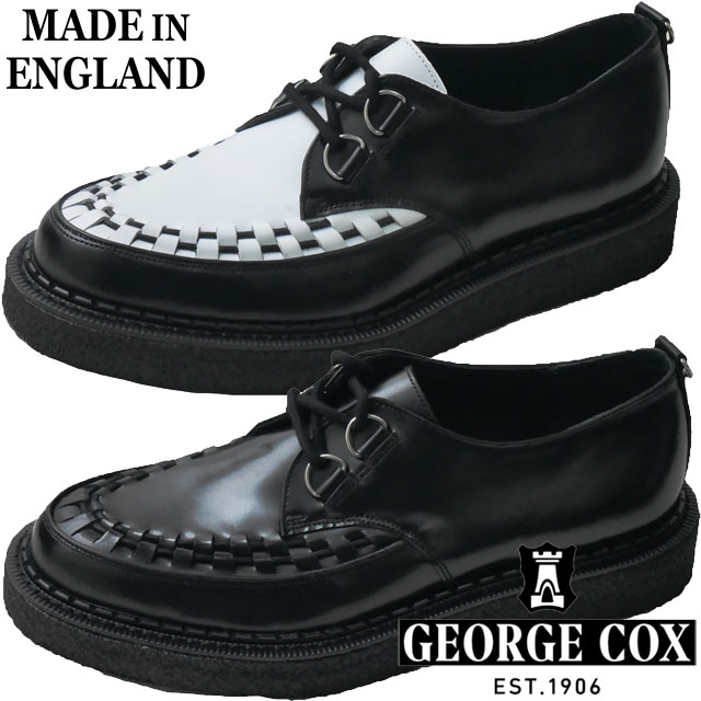 ジョージコックス メンズ レディース ラバーソール ハットン 厚底 靴 レザーシューズ 03-001-D 601 ブラック/ホワイト 黒 白 040  ブラック イギリス製