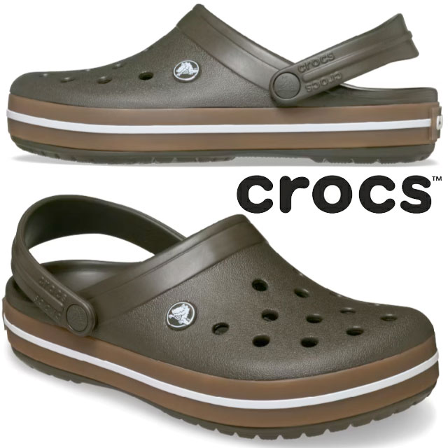 新品) CROCS ダークブラウン　w6 コンフォートサンダル crocs（クロックス） クロッグサンダル メンズ クロックバンド ガム