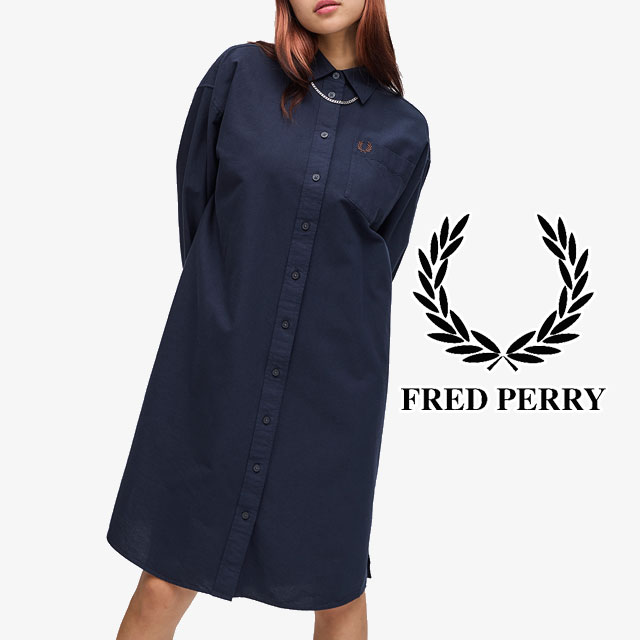美品 フレッドペリー 膝丈ワンピース M 半袖 刺繍 へプラム ブラック FRED PERRY（ひざ丈ワンピース ・ ブラック/黒色系）のフリマ