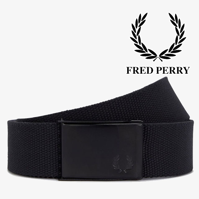 新品 Fred Perry ブラックキャンバス ガチャベルト FRED PERRY フレッドペリー ウェビング ブランデッドベルト