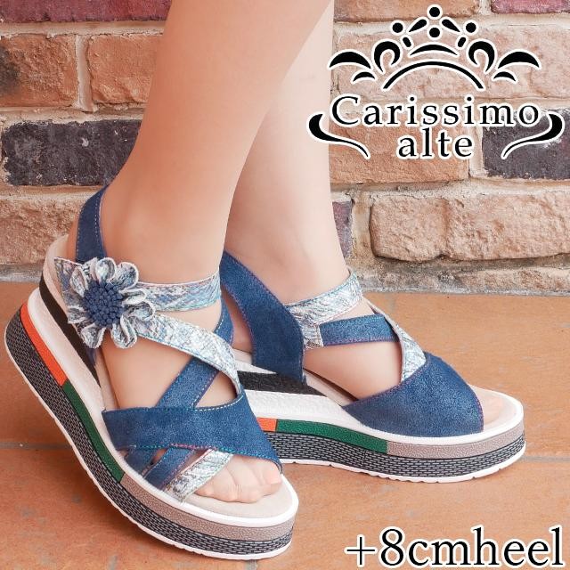 超特価新作 カリシモアルテ スポーティ ベルクロ 青 ブルー ネイビー シューマートワールド 通販 Paypayモール Carissimo Alte ウェッジソール サンダル 厚底 本革 レディース 1 厚底サンダル 得価セール Vanderschooten Com