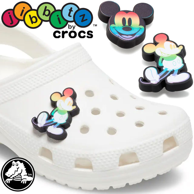 クロックス crocs ジビッツ キッズ メンズ レディース ディズニー ミッキーマウス ラバークロッグ用アクセサリー シューチャーム 虹色  レインボー ボディ