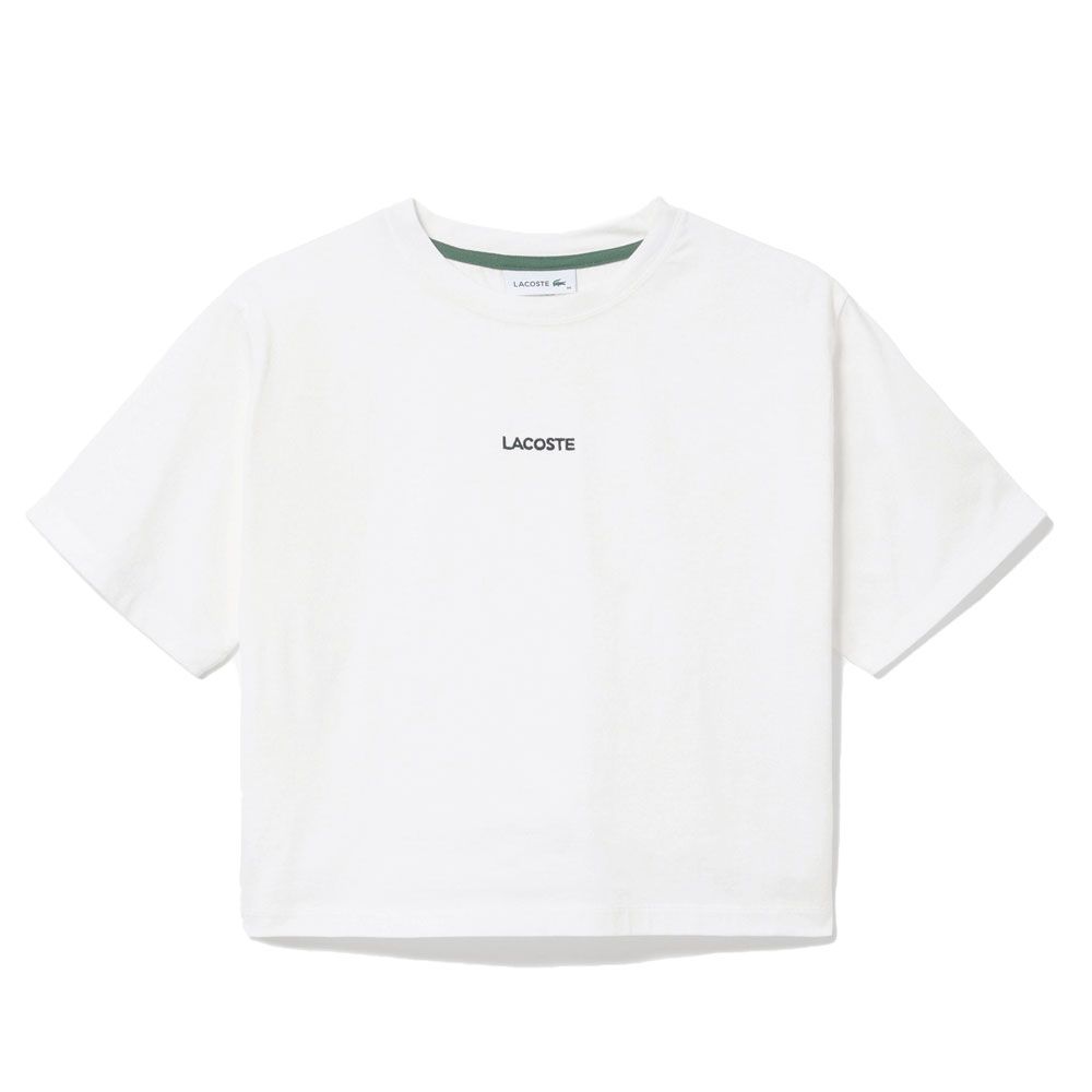 ラコステ トップス レディース TF016J ワイド＆ショートネームステッチTシャツ アパレル ウェア 半袖 クロップド丈 WHITE 白 服 ワニ 鰐 LACOSTE ラコステ トップス レディース TF016J ワイド＆ショート