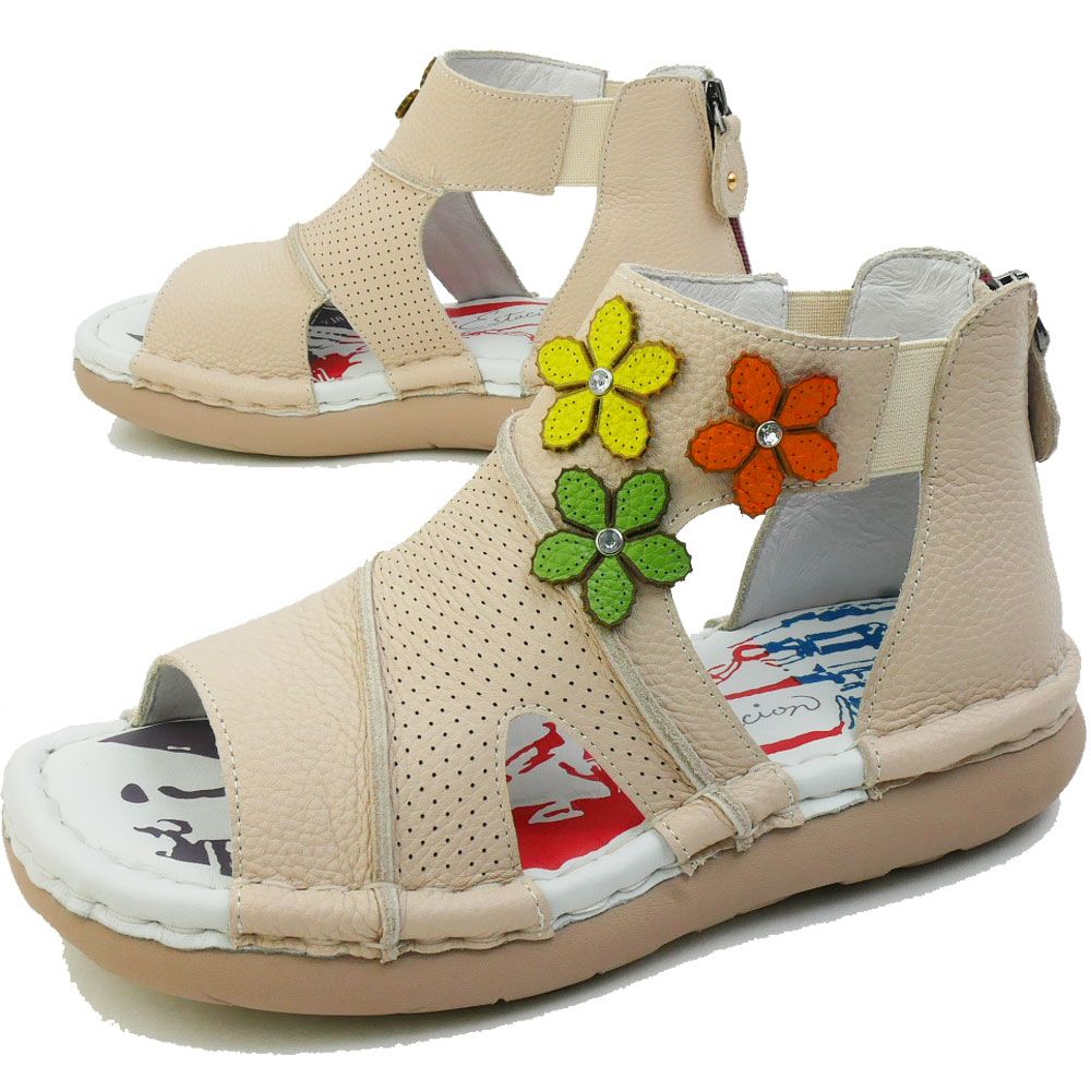 ♡未使用レベル♡ エスタシオン　レザーサンダル　ピンク　マルチカラー　1376 MLH2140【ﾚﾃﾞｨｰｽ】Estacion～エスタシオン～・マルチカラー本革