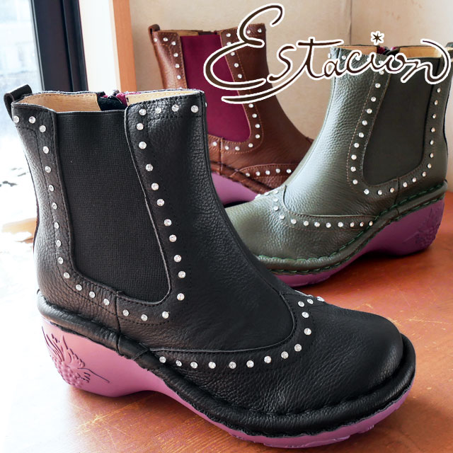 大人気❗️Estacion エスタシオン サイドジップ 黒 ショートブーツ L エスタシオン Estacion レディース ショートブーツ レザーブーツ 本革