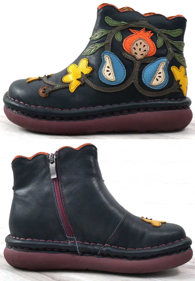 エスタシオン ショートブーツ レディース ショート丈 花モチーフ 厚底