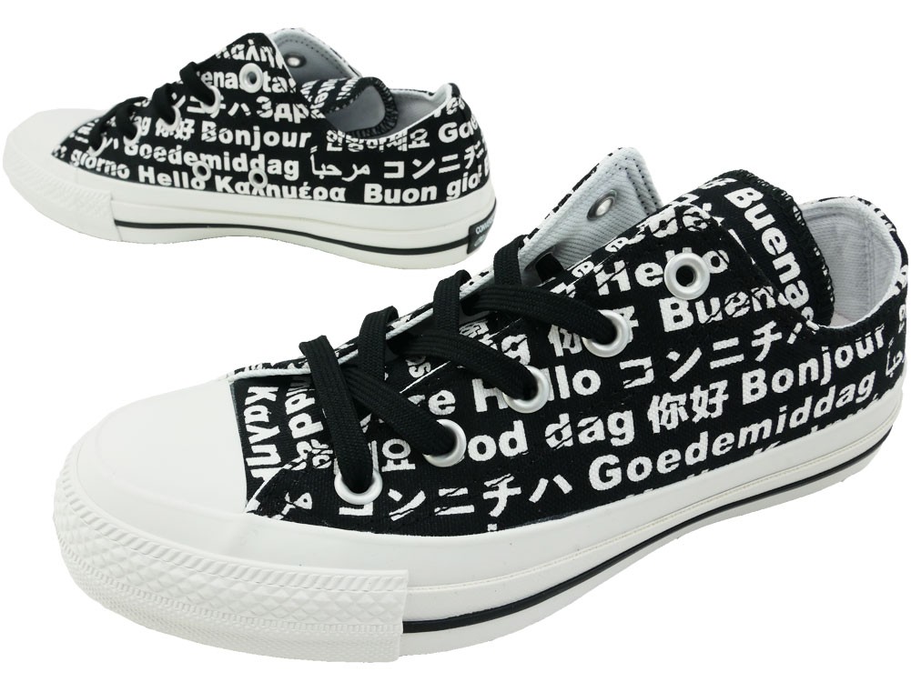 コンバース オールスター １００ マルチリンガル ｏｘ メンズ レディースローカット スニーカー 白 ホワイト 黒 ブラック 100周年記念モデル ローカット 総柄 シューマートワールド 通販 Paypayモール