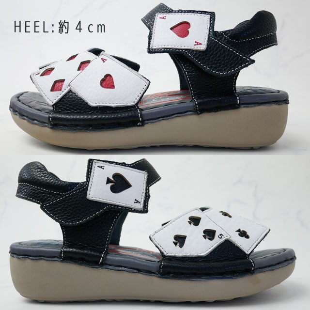 エスタシオン Estacion レディース 厚底サンダルトランプ柄 黒 赤