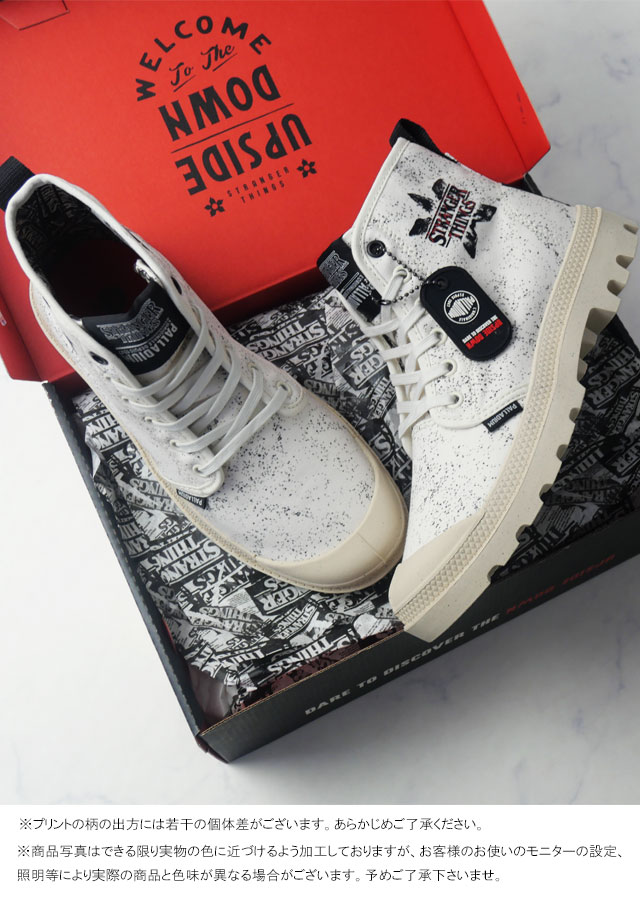 送料無料 スニーカー メンズ レディース AW 秋冬 新作 秋新作 冬新作 人気 流行 定番 2025 パラディウム PALLADIUM 74497 コラボ ストレンジャーシングス ハイカット靴 デモゴルゴン コラボモデル キャンバススニーカー ホワイト PALLADIUM（パラディウム） コラボ スニーカー ストレンジャーシングス