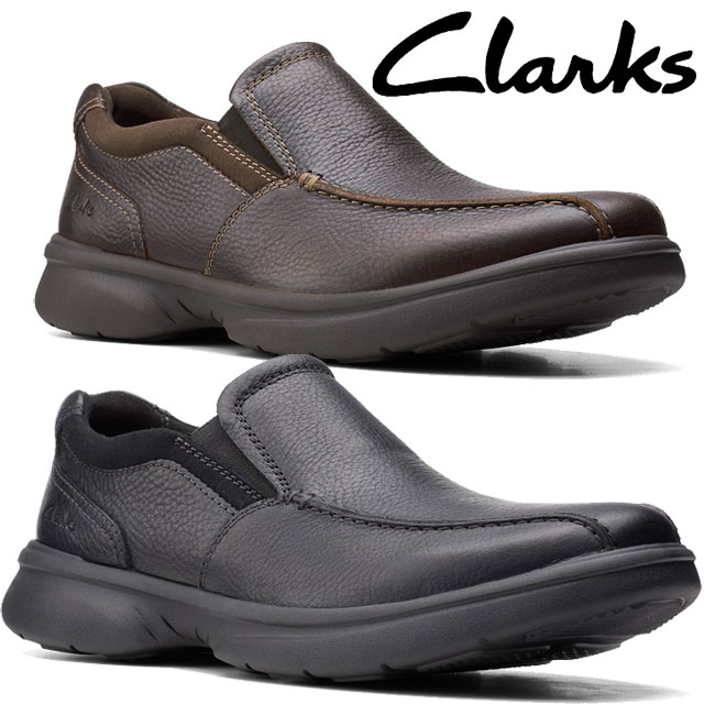 クラークス Clarks メンズ スリッポン 靴 ブラッドリー ステップ 本革 26153157 ブラック 26153159 ブラウン レザーシューズ  ビジカジ コンフォートシューズ