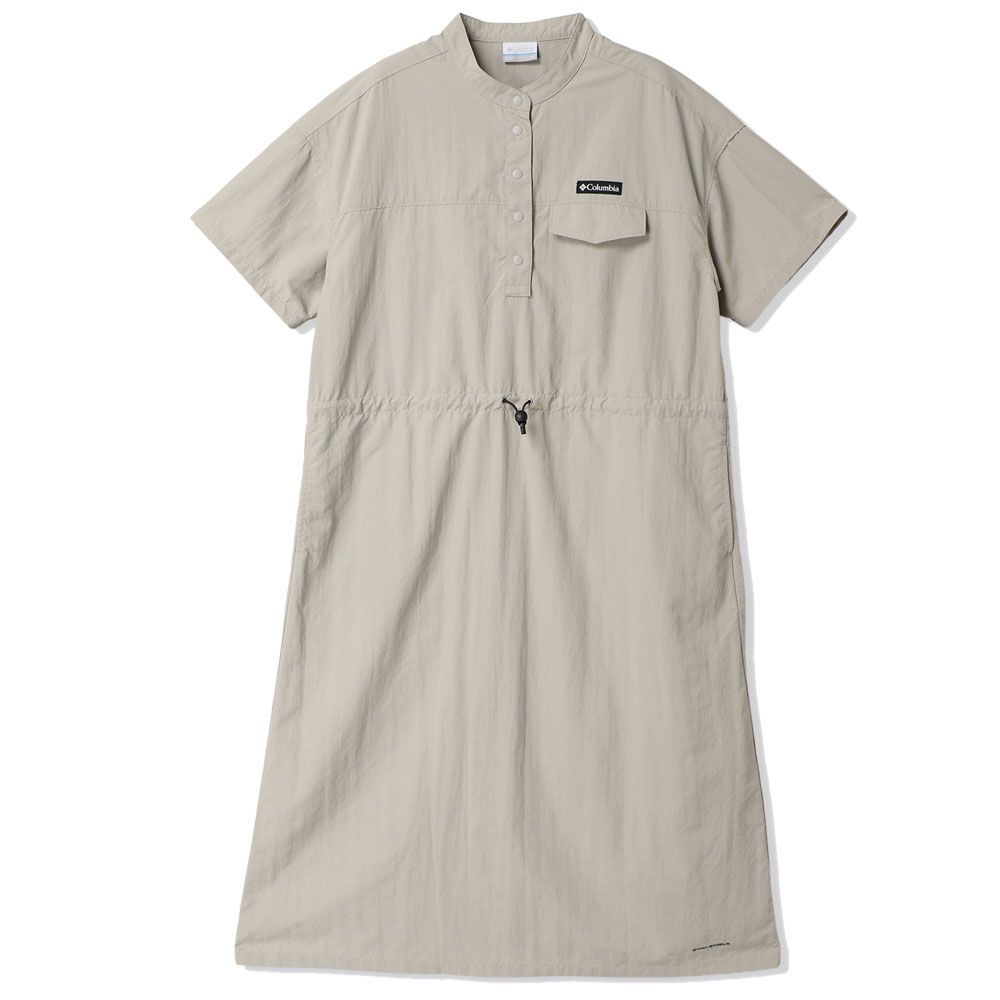 コロンビア ワンピース レディース PL1922 ウィメンズジプシーバーズドレス 撥水 アパレル ウェア 膝丈 バンドカラー 紫外線ケア 無地 ドローコード カーキ 服_2
